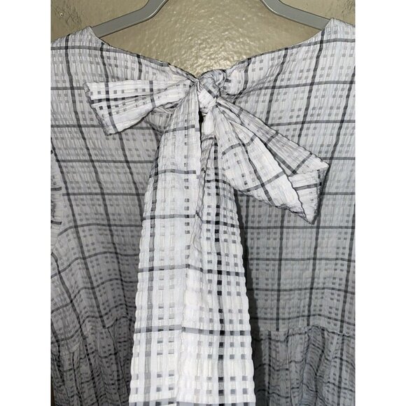 English Factory Dress White Gray Plaid Midi Tiered Cottage Lined - Picture 8 of 11